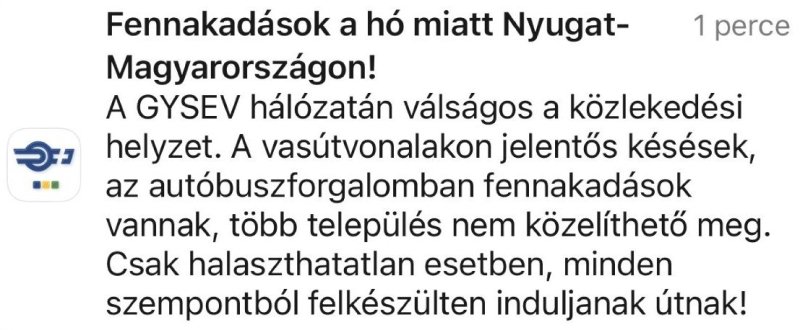 Már a telefon is riaszt: válságos közlekedési helyzetre figyelmeztet a MÁV okostelefonos alkalmazása